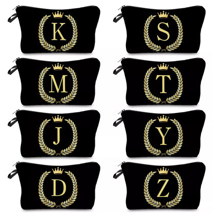 Custom Name Women Neceser Makeup Bag Flower Initial Letter Travel Toiletry Organizer Zipper Pouch Cosmetic Bag Pencil Cases